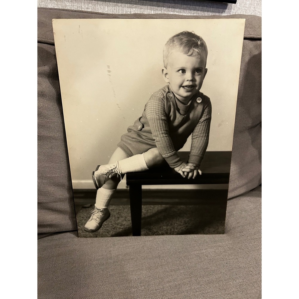 Vintage Black and White Child Portrait Wood Block Mount Wall Art 12x16